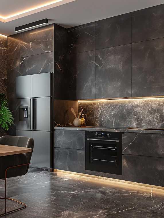 创意厨房内嵌的大冰箱高清厨卫装修