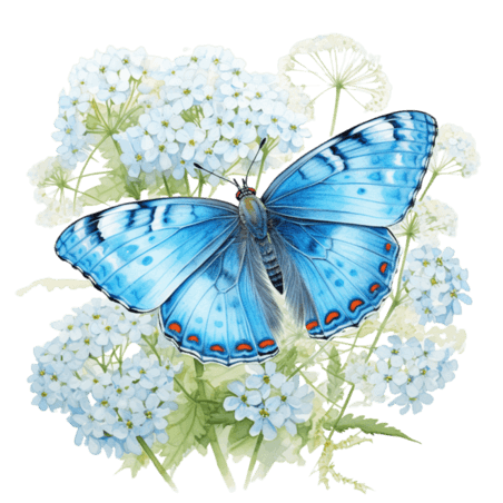 创意蝴蝶花朵水彩昆虫元素免抠图案