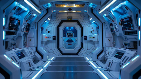 创意科技科幻空间站宇宙太空舱内合成创意素材背景