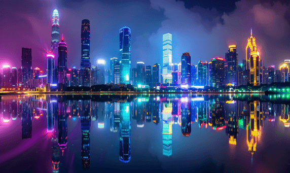 创意深圳地标建筑城市夜景风光城市都市摩天大楼办公楼