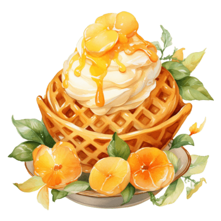 创意夏天夏季黄色水彩冰激凌黄桃冰淇淋元素免抠图案