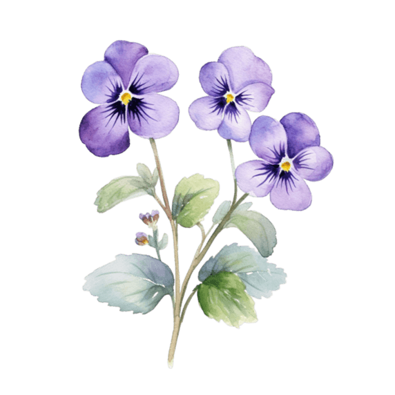 创意水彩紫色花朵植物紫罗兰鲜花元素免抠图案