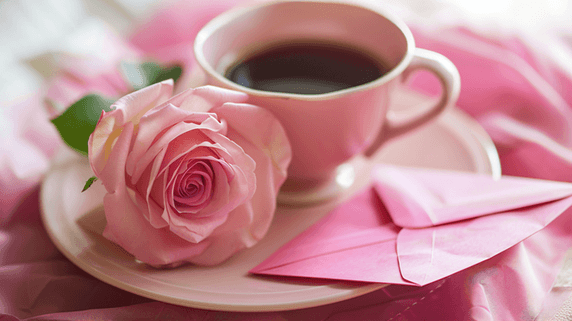 文艺清新浪漫唯美粉色信封玫瑰美味咖啡摄影13