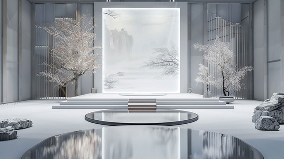 创意古风展台新中式中国风庭院优雅意境背景