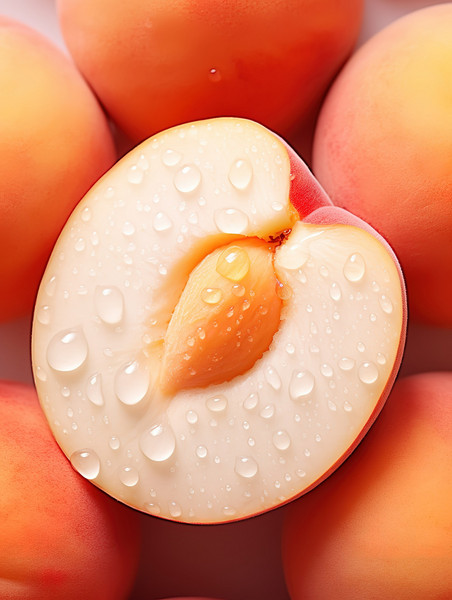 创意新鲜的桃子水滴水果平铺水蜜桃生鲜水珠摄影照片
