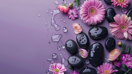 紫色美容美业美妆花朵合成创意素材背景