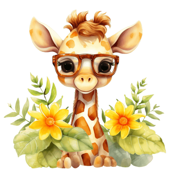 创意卡通动物童话拟人长颈鹿小鹿草帽元素免抠图案