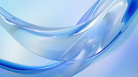创意水晶透明玻璃蓝色飘带清透干净流体背景素材