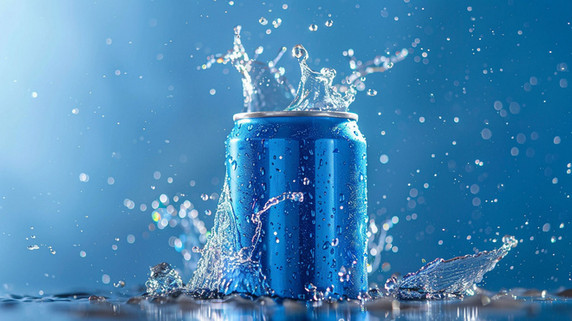 创意冰块汽水夏天夏季清凉蓝色飞溅可乐摄影照片