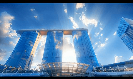 商务办公蓝天下的新加坡金沙酒店风景旅游城市都市地标建筑