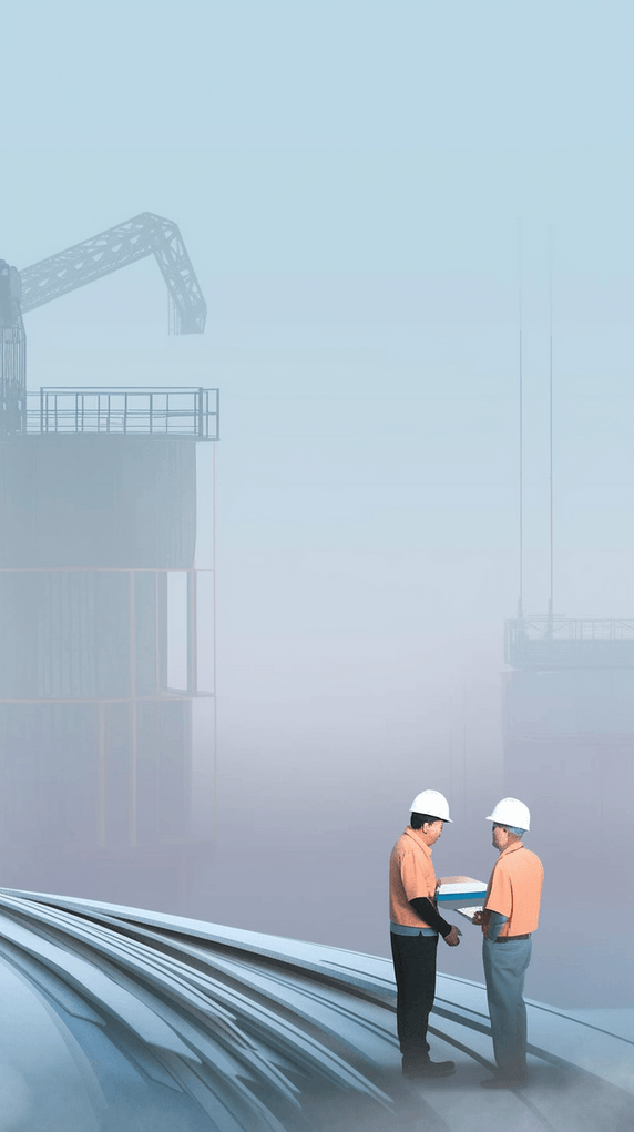 创意五一劳动节建筑工人劳动者朦胧蓝色背景