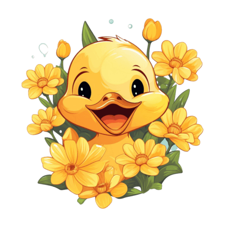 小黄鸭花朵元素免抠卡通动物童话拟人图案