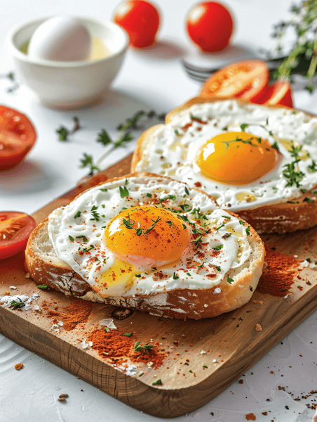 创意鸡蛋面包荷包蛋溏心蛋餐饮美食早餐