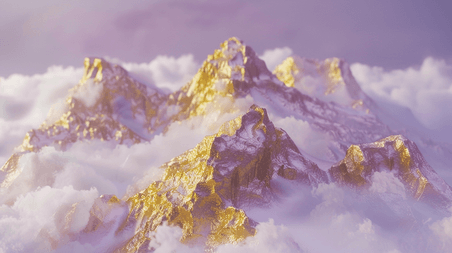 创意日照金山紫色金色微景观高山山峰山顶云端素材背景