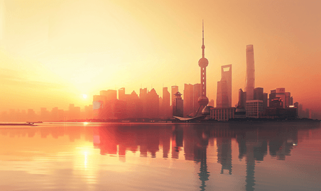 创意东方明珠上海城市都市商务建筑风景落日黄昏
