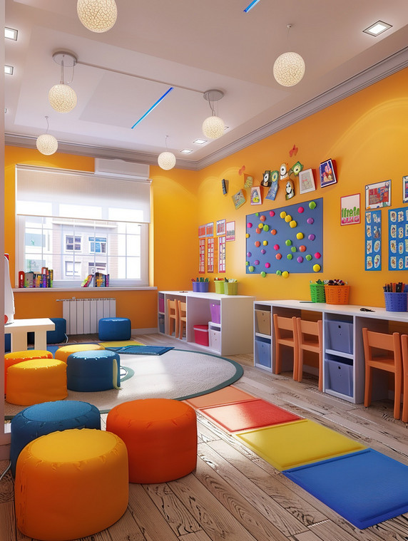 创意明亮多彩的儿童教室摄影配图