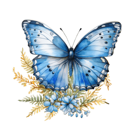 创意蝴蝶花朵元素水彩昆虫免抠图案