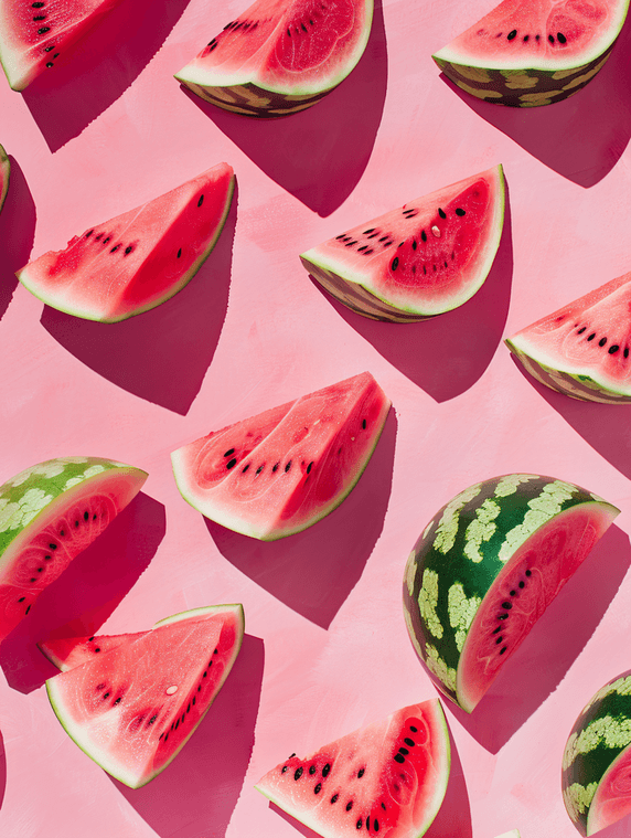创意夏日夏天粉色平铺水果西瓜摄影图
