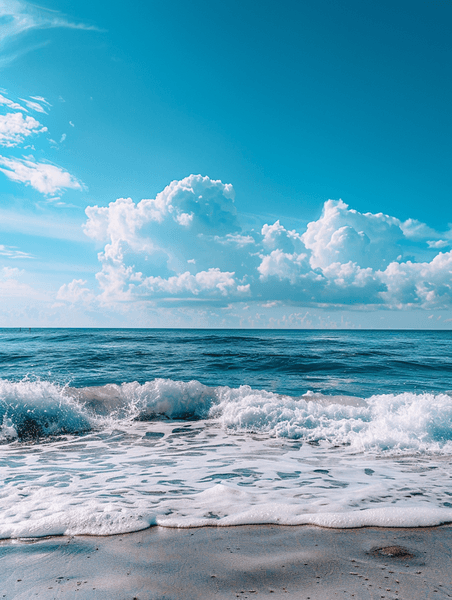创意夏日出游大海蓝天夏天夏季海浪海岸摄影图