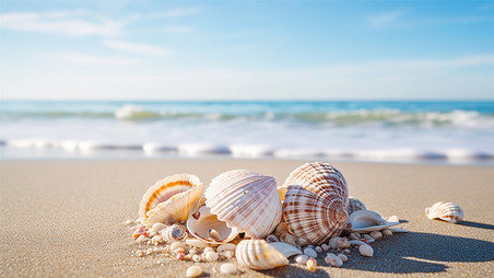 创意沙滩贝壳海边夏季小清新背景
