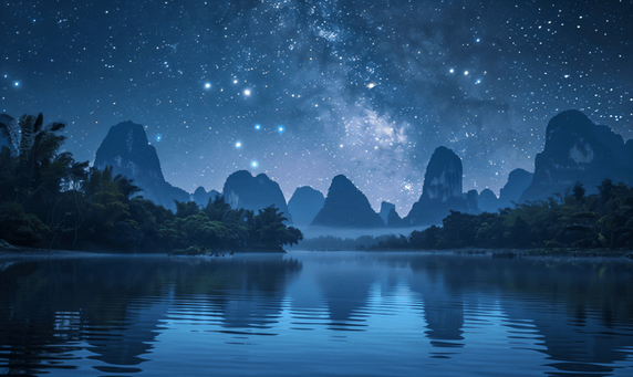 创意桂林山水星空月出中国优雅美丽风景夜景
