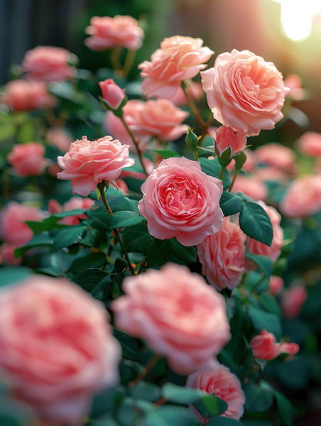 植物花朵蔷薇创意粉红色的玫瑰园春天浪漫高清