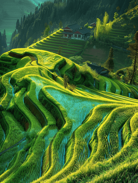 创意桂林龙脊梯田金坑梯田中国优雅美丽风景农业