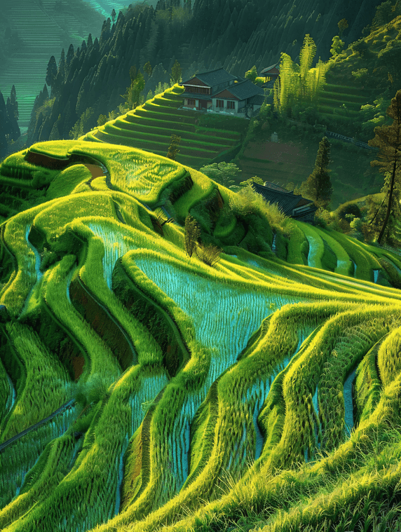 创意桂林龙脊梯田金坑梯田中国优雅美丽风景农业