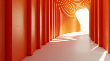 创意橘色渐变纹理线条质感空间走廊的大气抽象空境背景