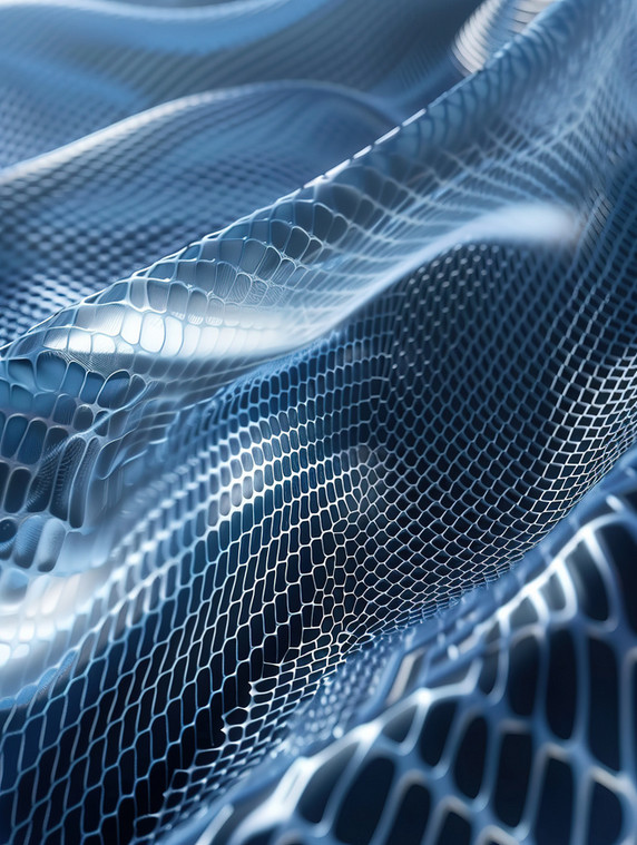 创意材料面料透气网状结构反光条的深蓝色编织物背景图