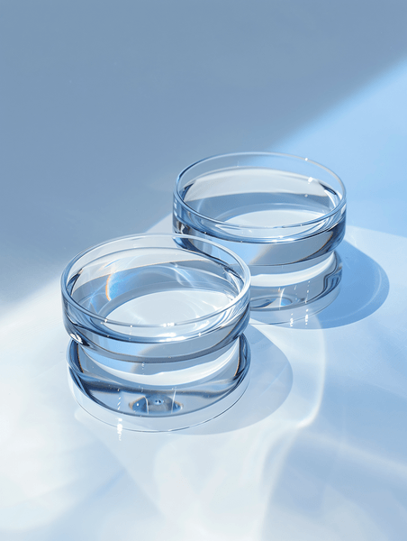 蓝色美妆美业隐形眼镜护理液培养皿干净透明玻璃背景