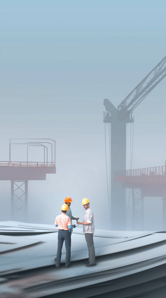 创意五一劳动节建筑工人劳动者朦胧蓝色背景