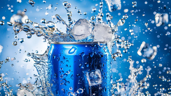 创意夏天夏季清凉蓝色飞溅可乐冰块汽水描绘摄影照片