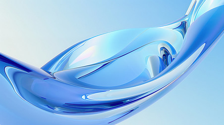 创意蓝色水晶透明玻璃蓝色飘带流体液体商务办公干净清透背景