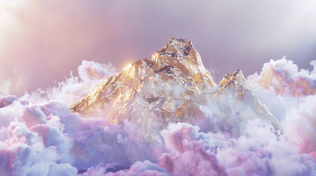 创意日照金山云端紫色金色微景观高山山峰山顶素材背景