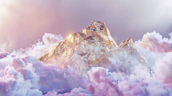 创意日照金山云端紫色金色微景观高山山峰山顶素材背景
