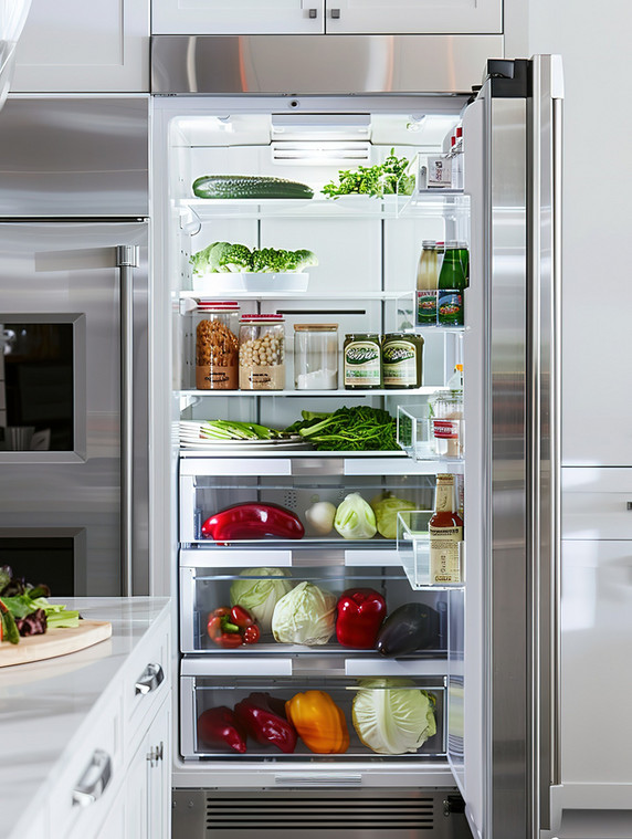 创意现代厨房打开的冰箱双开门高清图片