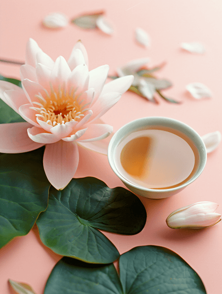 夏天夏季花朵植物清新产品商图荷花百合花茶养生茶叶摄影图