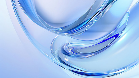 流体液体商务办公干净清透透明玻璃蓝色飘带背景
