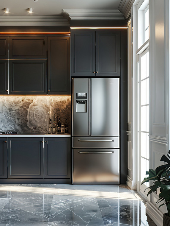 厨卫装修厨房内嵌的大冰箱摄影厨卫装修照片