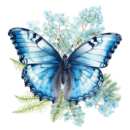 创意蝴蝶水彩昆虫花朵元素免抠图案