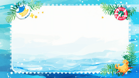 创意夏天大海浪花卡通边框背景