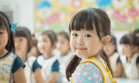 创意亚洲人可爱的小学生在教室里儿童节童年学习学生早教