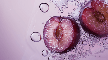 创意水果气泡紫色生鲜摄影黑布林李子素材背景