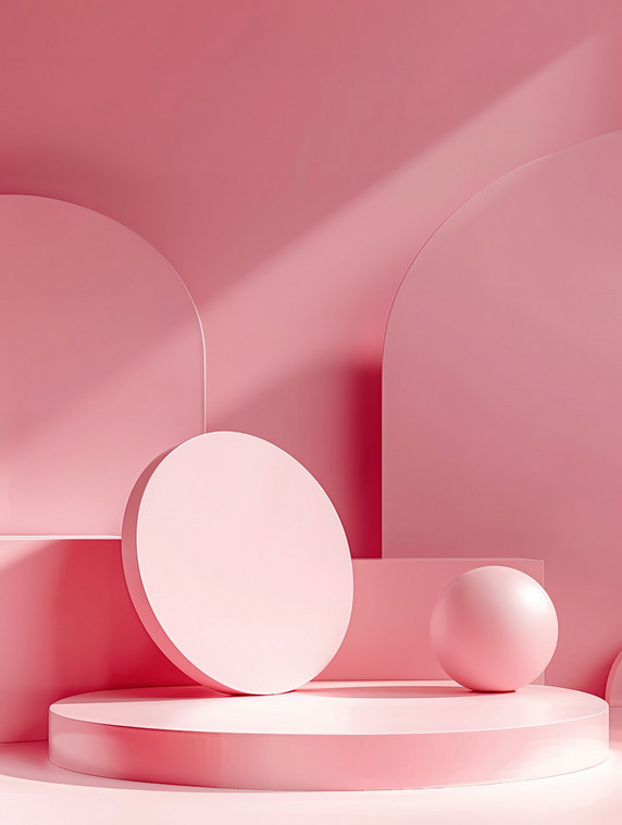 创意几何元素粉色电商展台母婴女性浪漫立体背景图