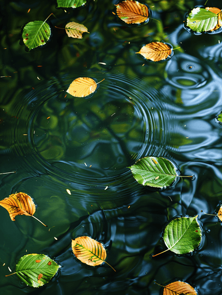 创意夏日夏天植物清新水面叶子树叶水纹摄影图