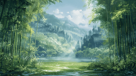 创意绿色森林竹子景色风景的背景