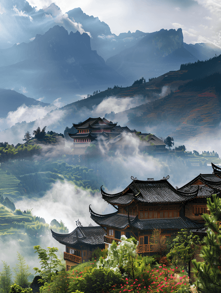 创意中国优雅美丽风景云南普者黑全景