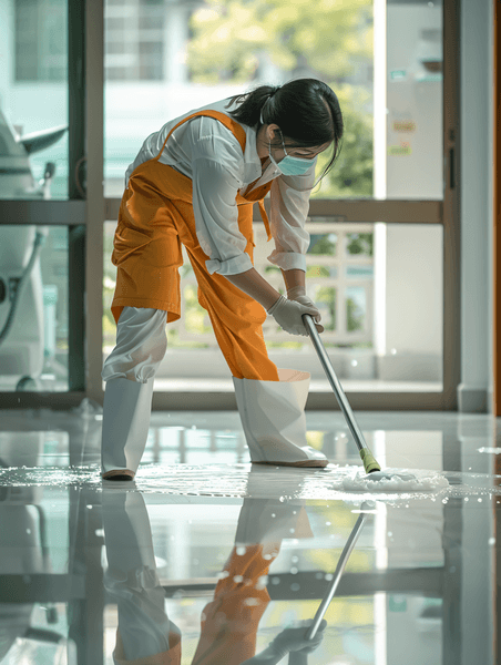 创意亚洲人青年女人打扫房间清洁保洁人员