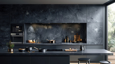 高端现代化创意深灰色开放厨房橱柜照片
